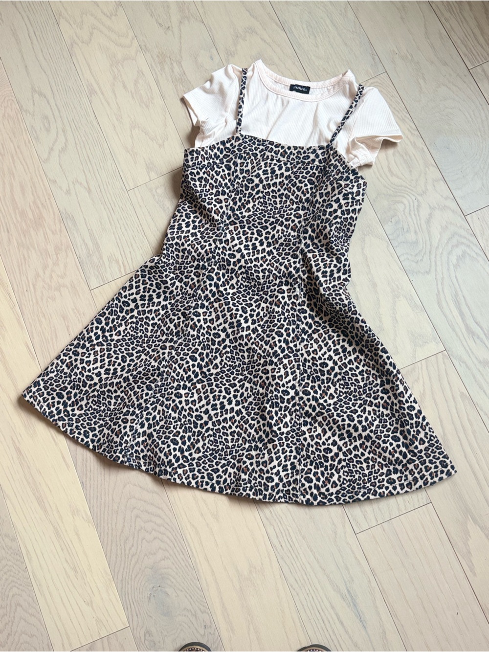 Zunie Leopard Print A-line Dress with Beige Top- Never worn!